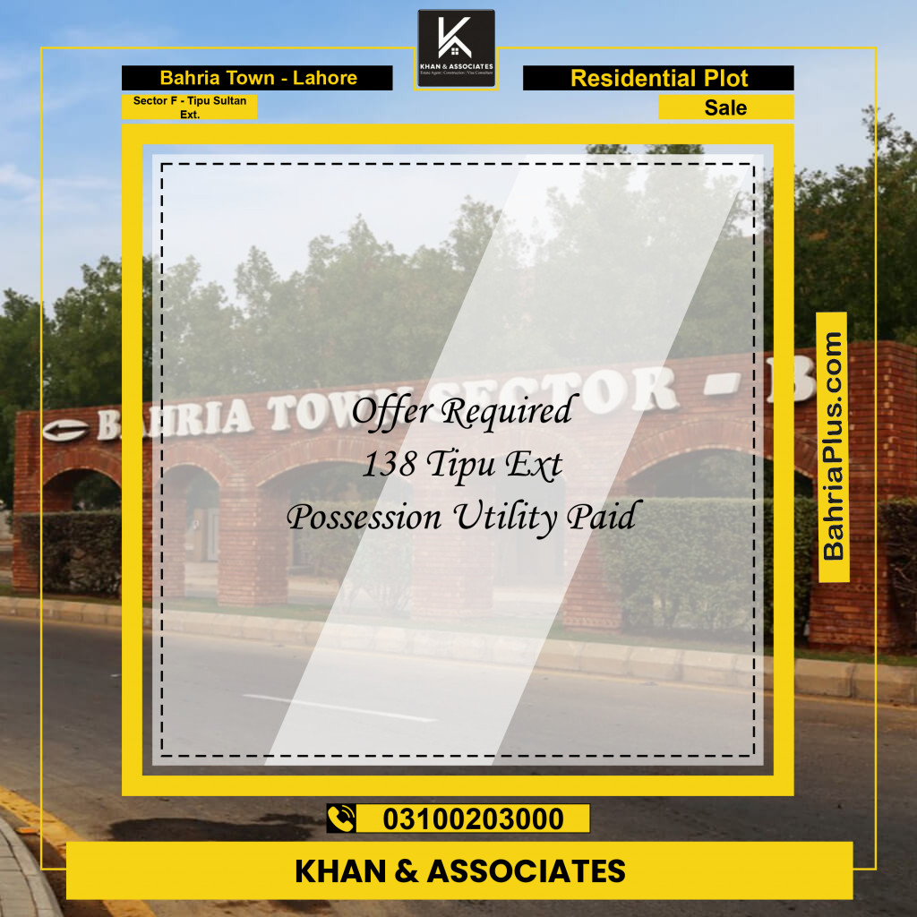 5 Marla Residential Plot for Sale in Sector F - Tipu Sultan Ext. -  Bahria Town, Lahore - (BP-361802)