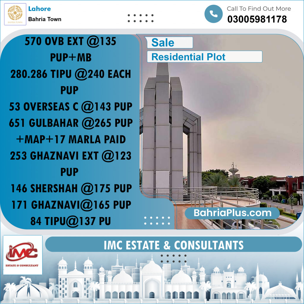 Residential Plot for Sale in Bahria Town, Lahore - (BP-361805)