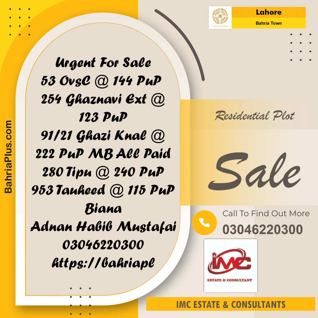 Residential Plot for Sale in Bahria Town, Lahore - (BP-361826)