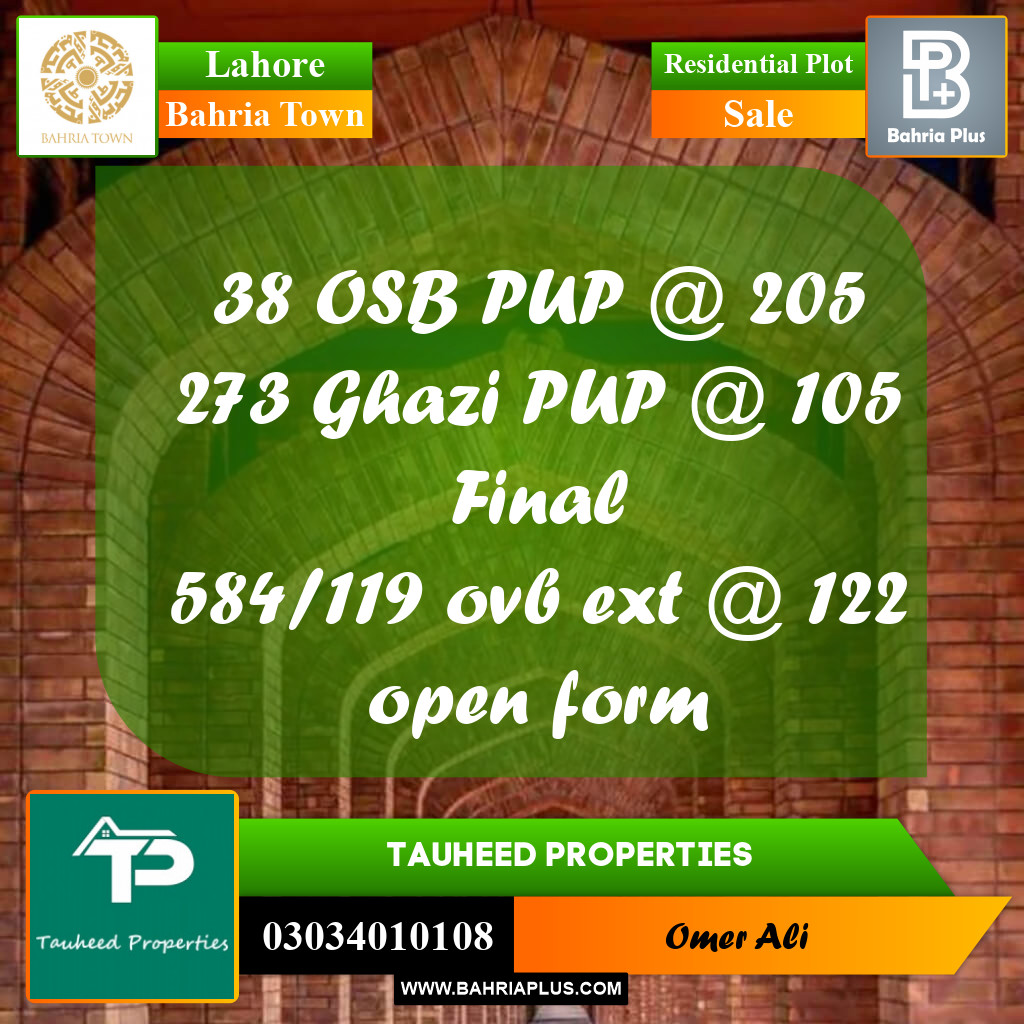 10 Marla Residential Plot for Sale in Bahria Town, Lahore - (BP-361920)