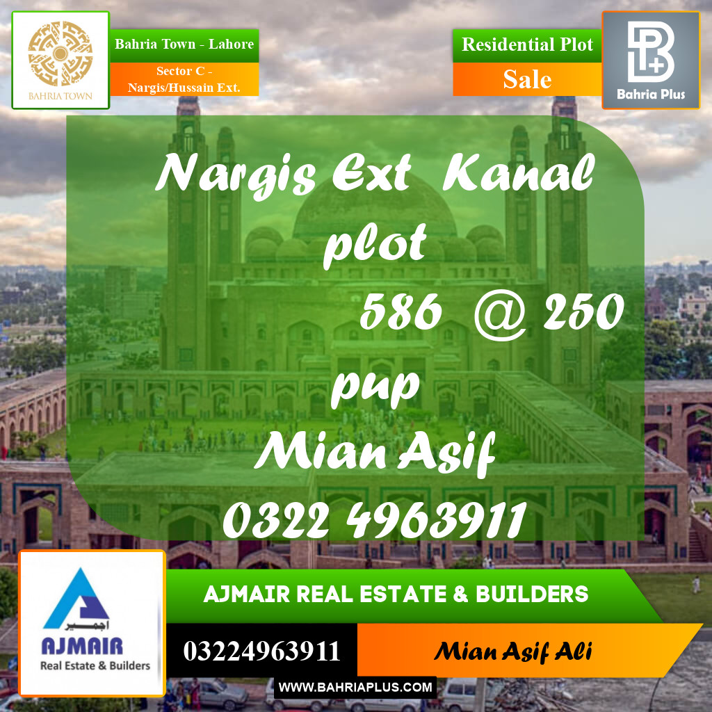 1 Kanal Residential Plot for Sale in Sector C - Nargis/Hussain Ext. -  Bahria Town, Lahore - (BP-361938)