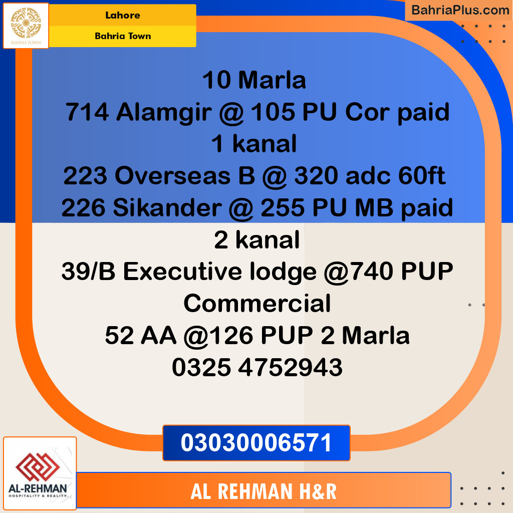 10 Marla Residential Plot for Sale in Bahria Town, Lahore - (BP-362068)