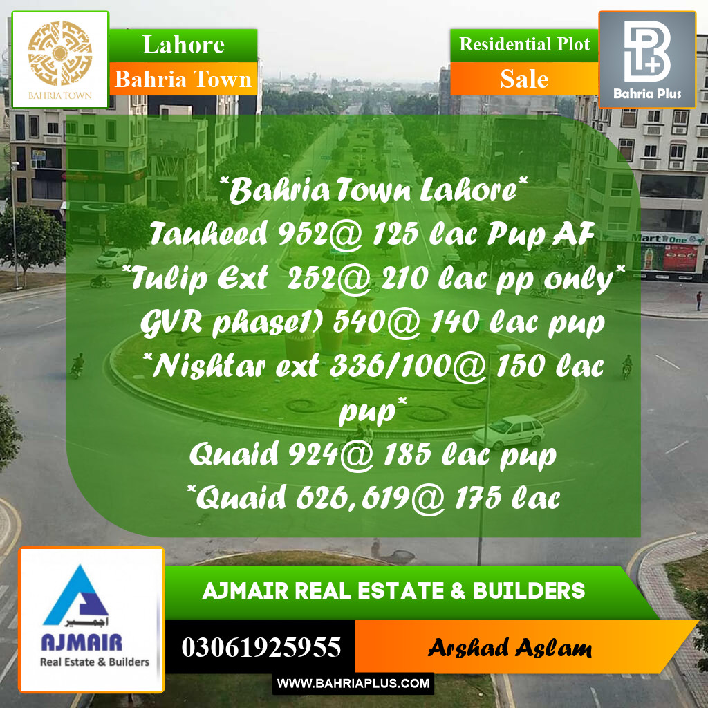 Residential Plot for Sale in Bahria Town, Lahore - (BP-362073)