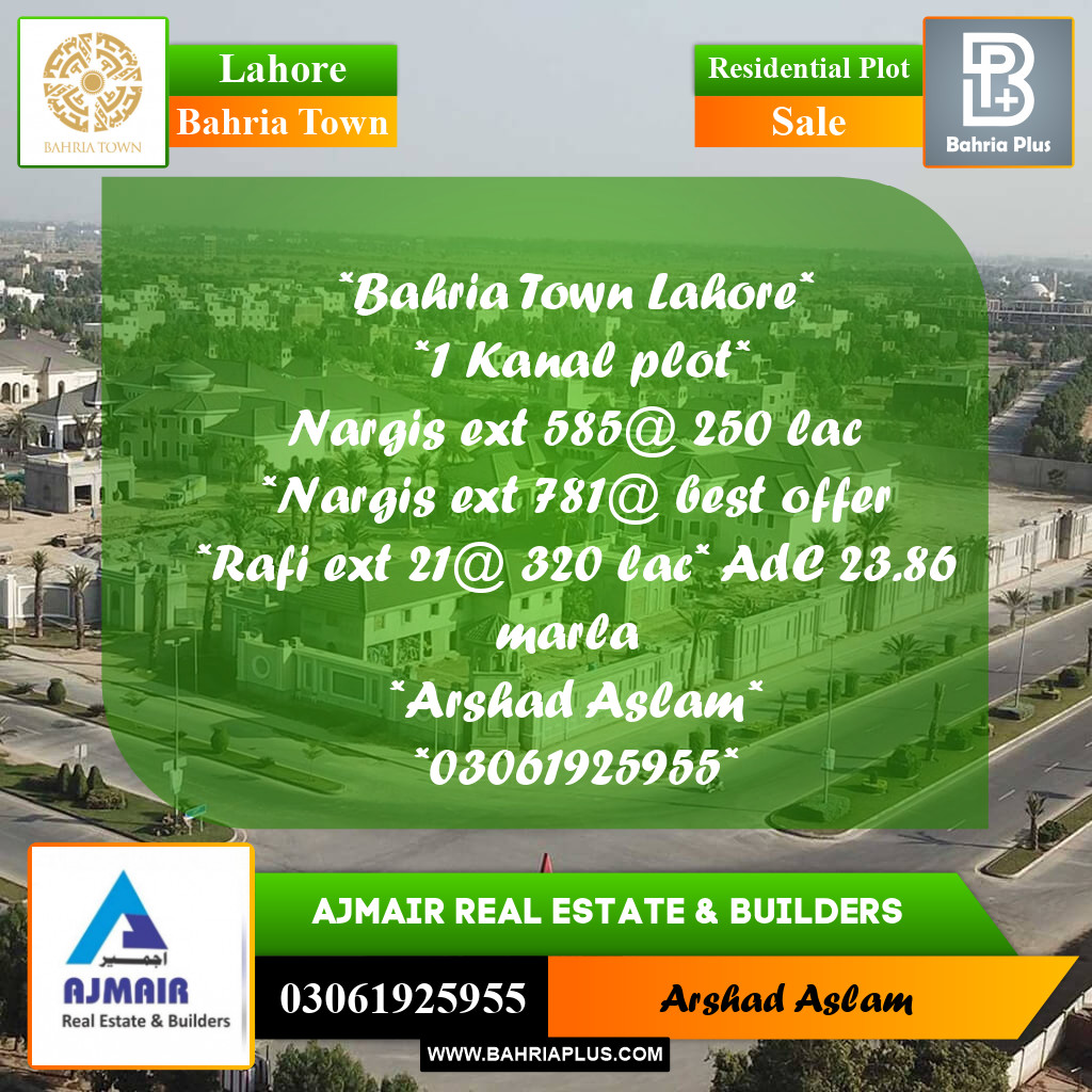 Residential Plot for Sale in Bahria Town, Lahore - (BP-362076)