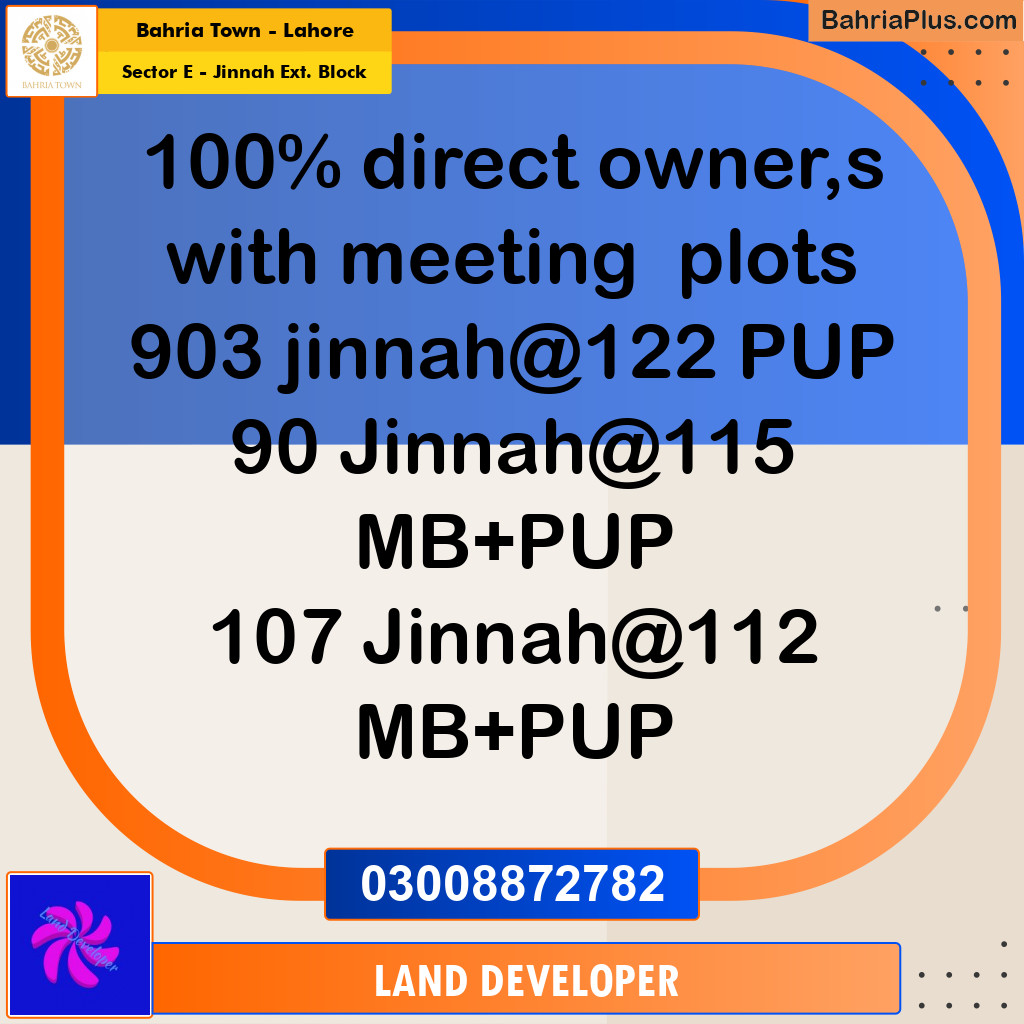 Residential Plot for Sale in Sector E - Jinnah Ext. Block -  Bahria Town, Lahore - (BP-362111)