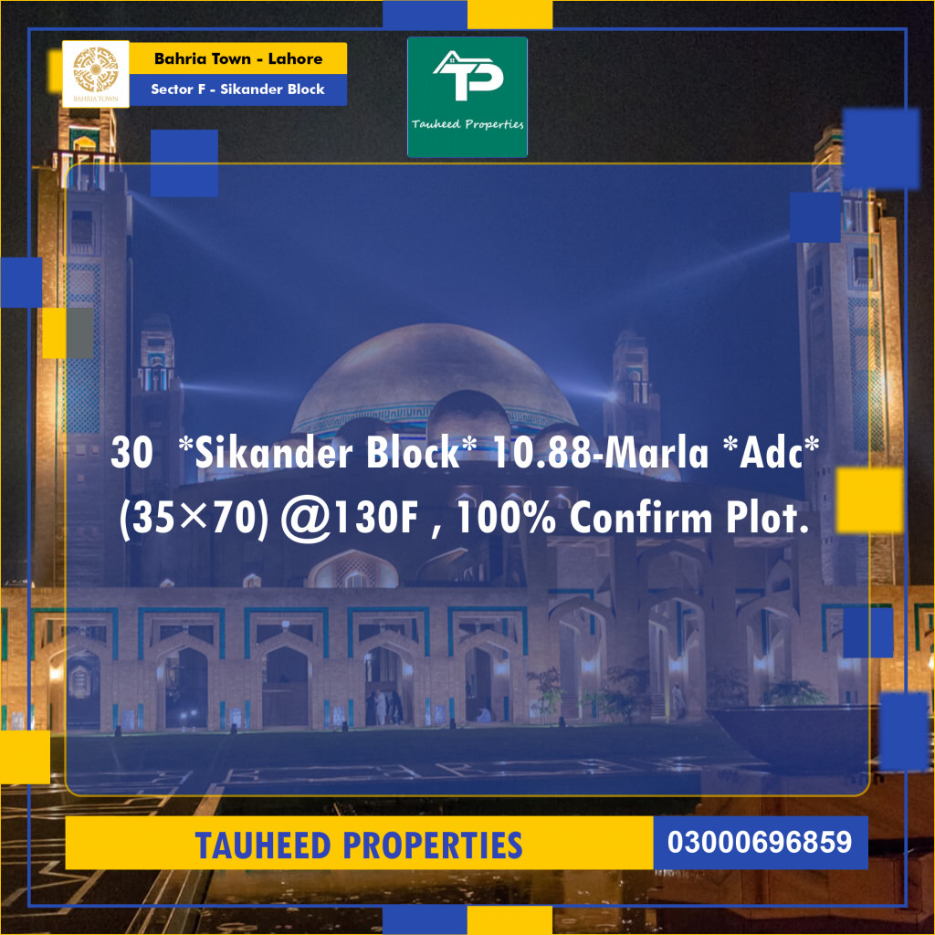 10.88 Marla Residential Plot for Sale in Sector F - Sikander Block -  Bahria Town, Lahore - (BP-362114)