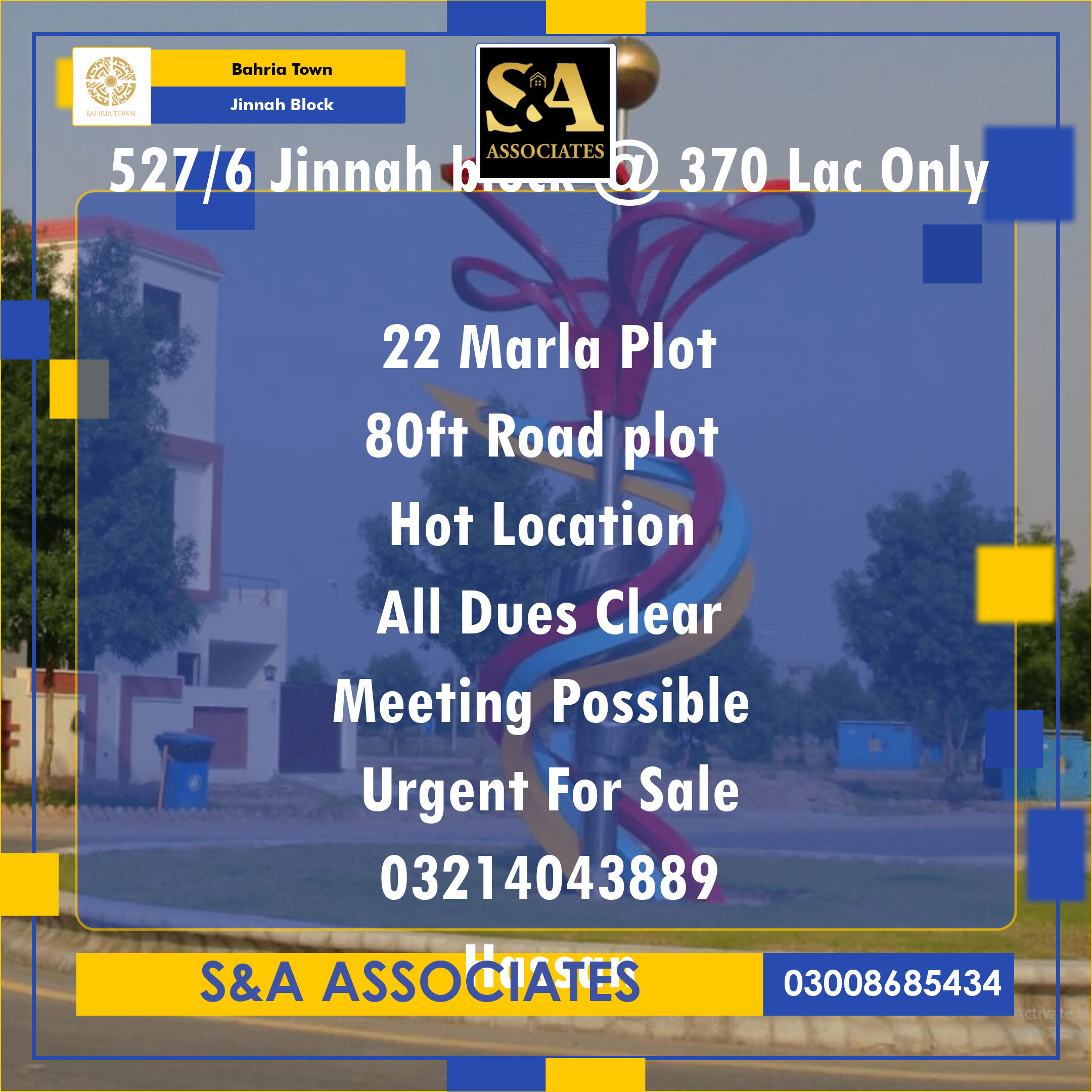 22 Marla Residential Plot for Sale in Sector E - Jinnah Block -  Bahria Town, Lahore - (BP-362136)