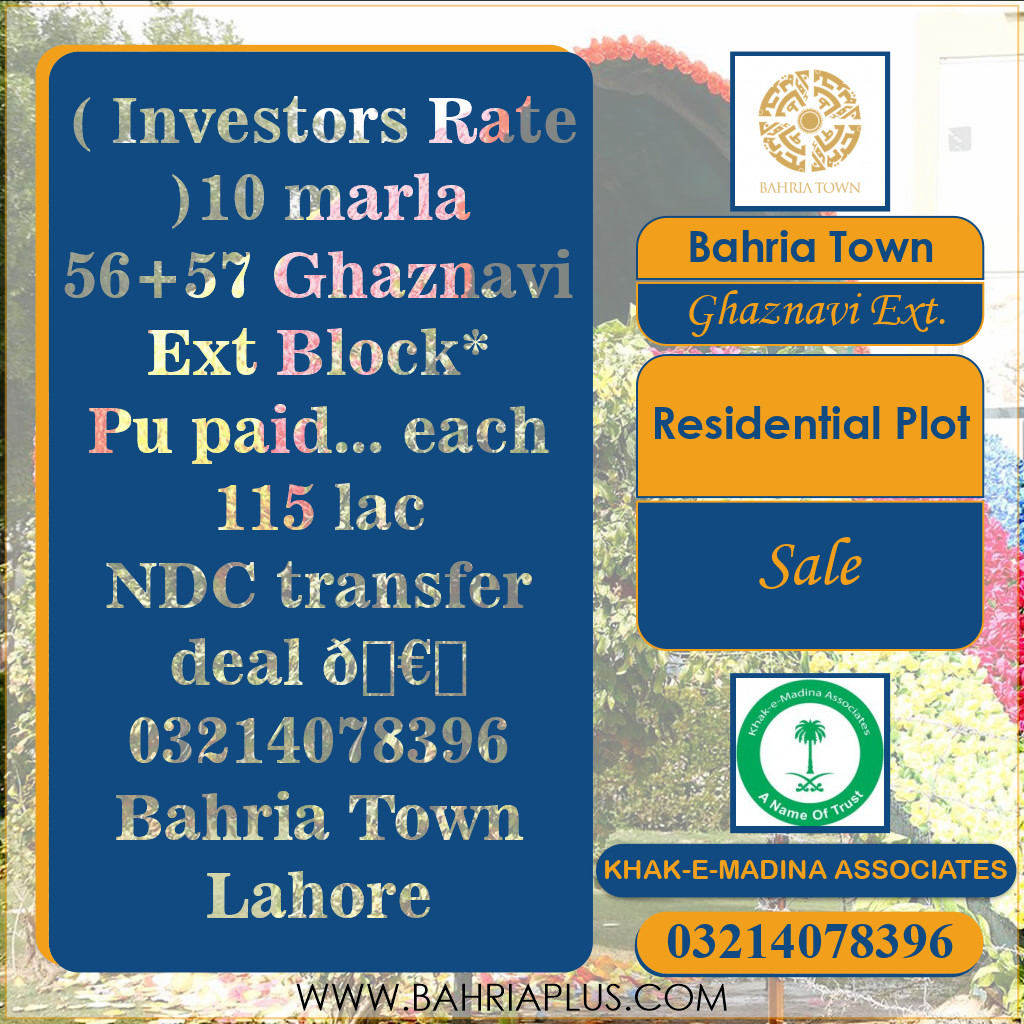 10 Marla Residential Plot for Sale in Sector F - Ghaznavi Ext. Block -  Bahria Town, Lahore - (BP-362150)