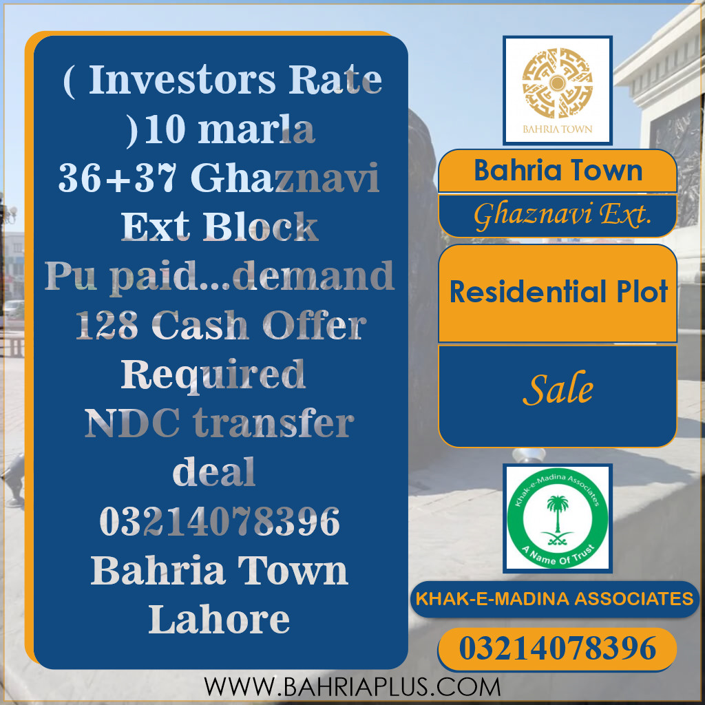 10 Marla Residential Plot for Sale in Sector F - Ghaznavi Ext. Block -  Bahria Town, Lahore - (BP-362151)