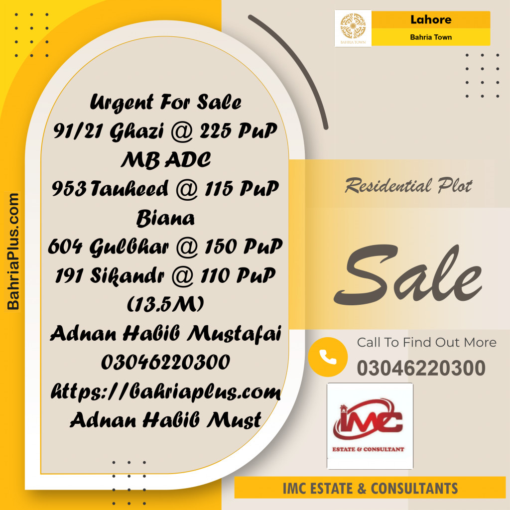 Residential Plot for Sale in Bahria Town, Lahore - (BP-362172)
