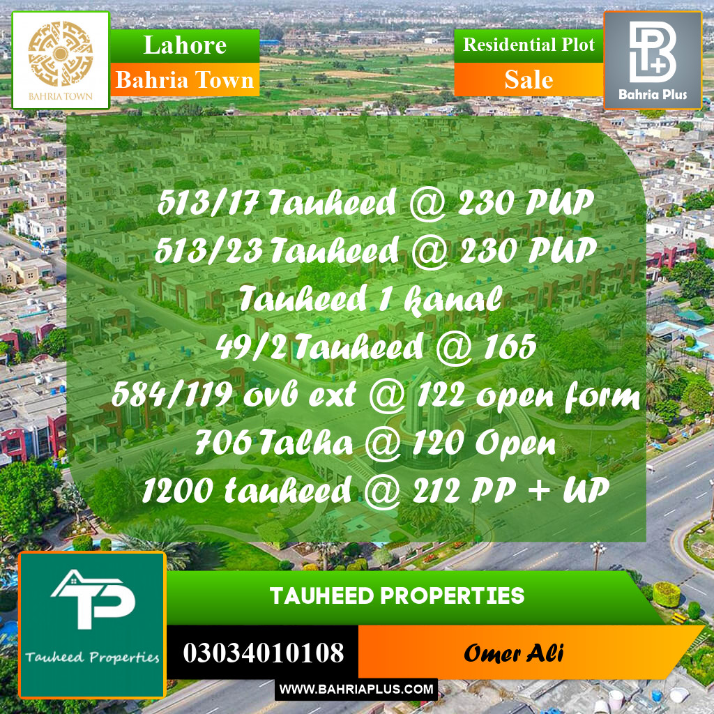 Residential Plot for Sale in Bahria Town, Lahore - (BP-362260)