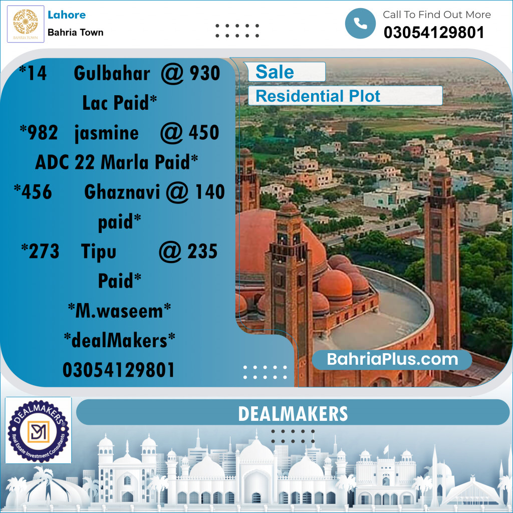 Residential Plot for Sale in Bahria Town, Lahore - (BP-362266)