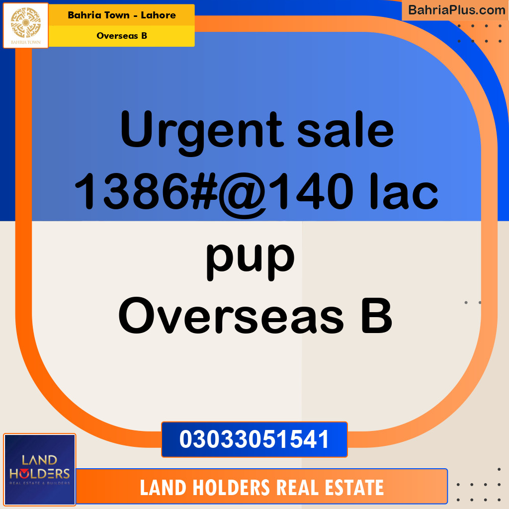 10 Marla Residential Plot for Sale in Overseas B -  Bahria Town, Lahore - (BP-362291)