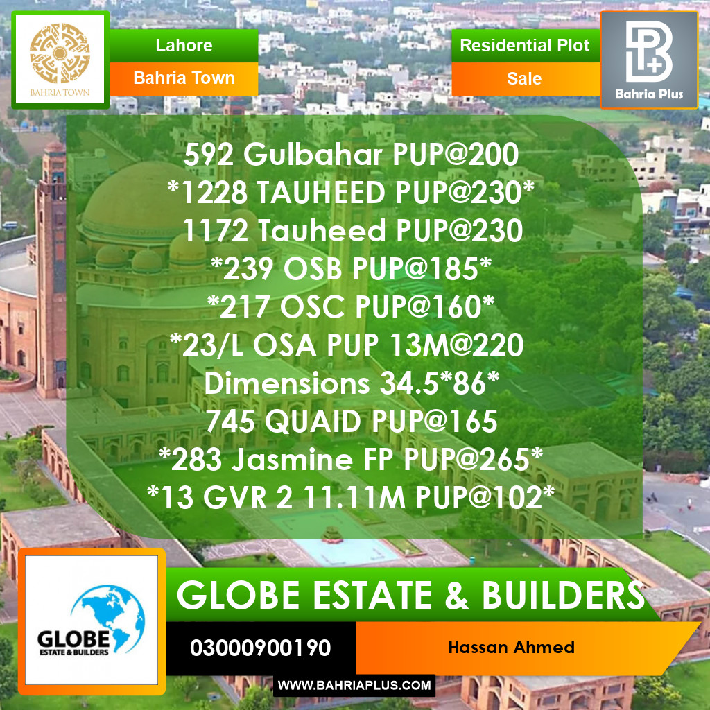 Residential Plot for Sale in Bahria Town, Lahore - (BP-362516)