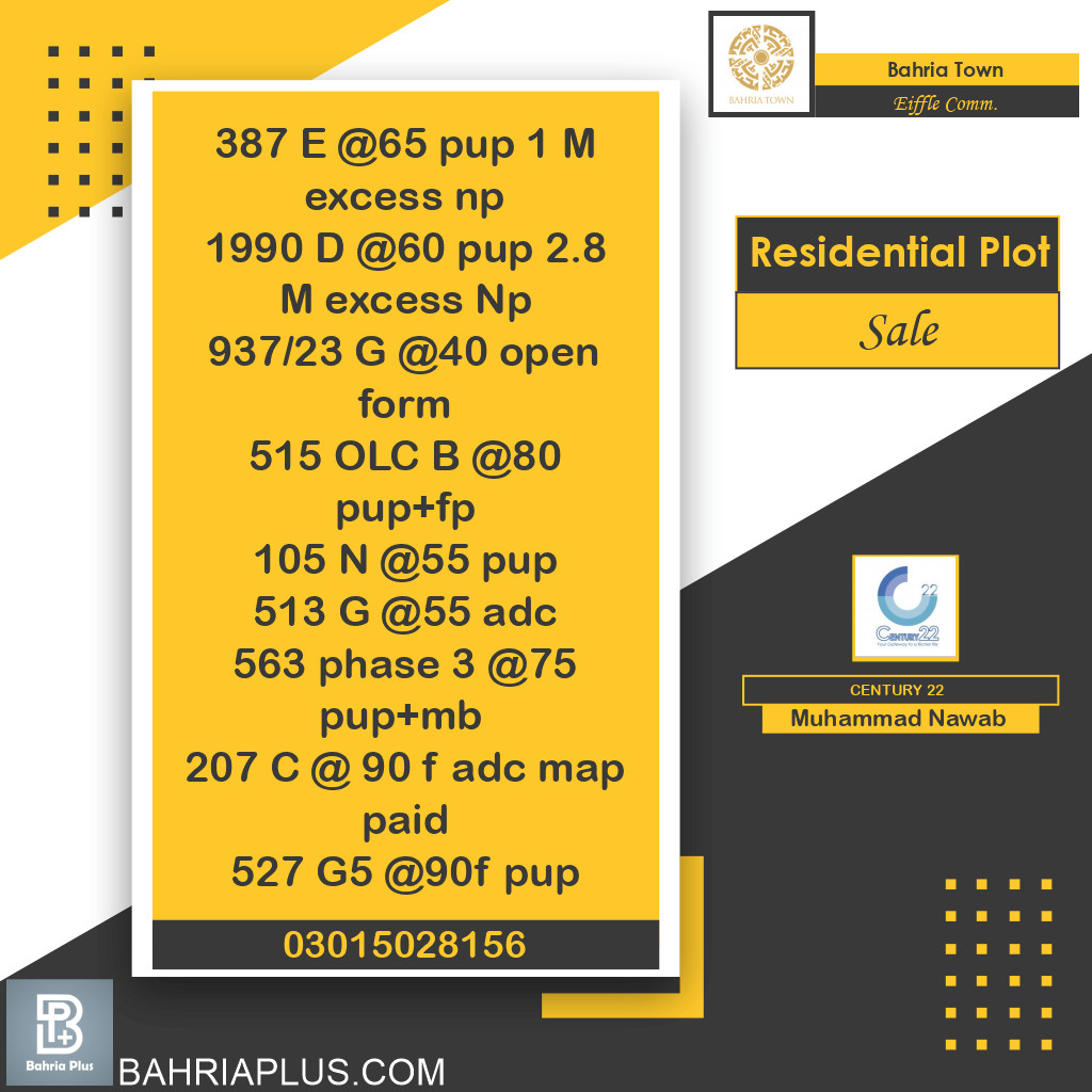 10 Marla Residential Plot for Sale in Sector E - Eiffel Commercial -  Bahria Town, Lahore - (BP-362521)