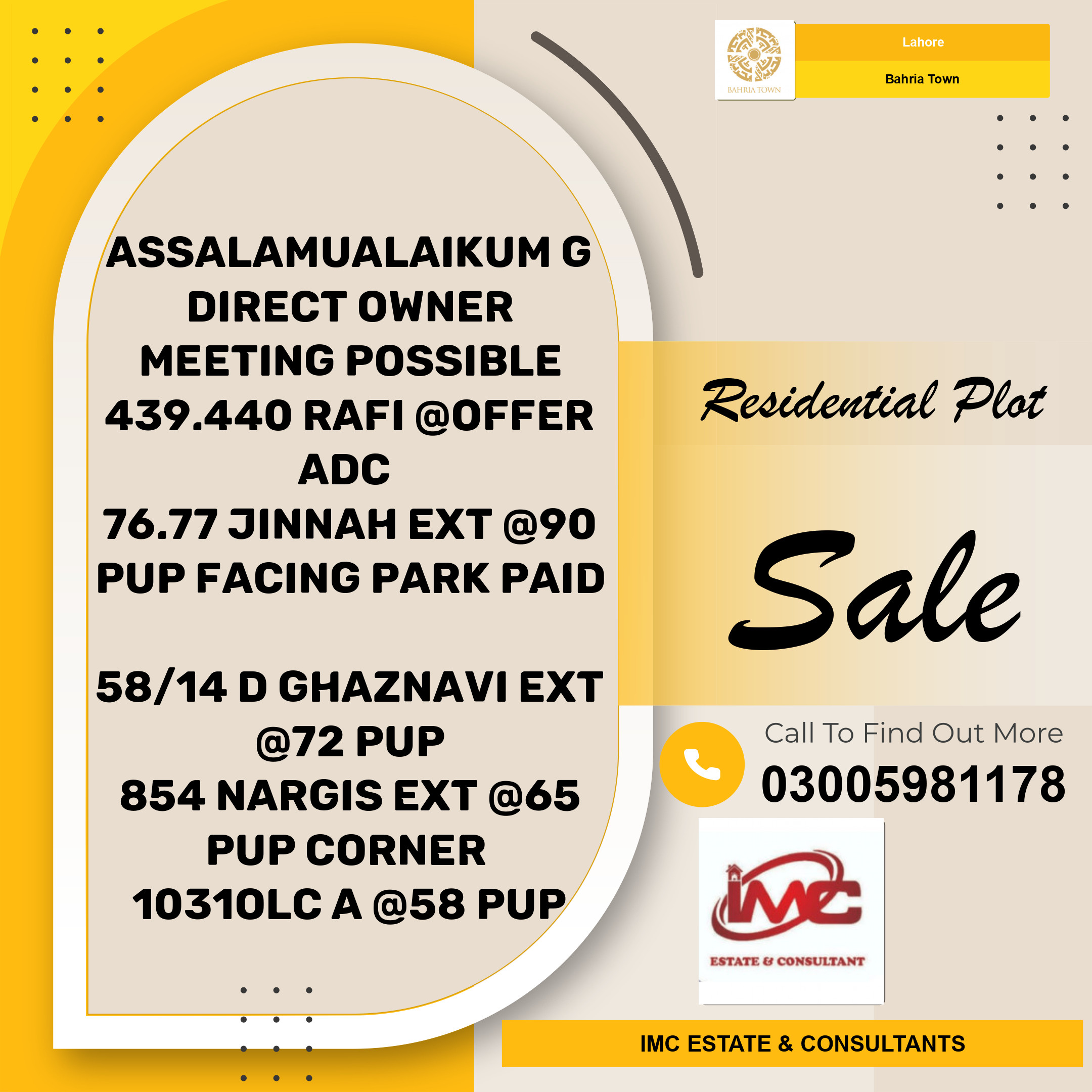 Residential Plot for Sale in Bahria Town, Lahore - (BP-362556)