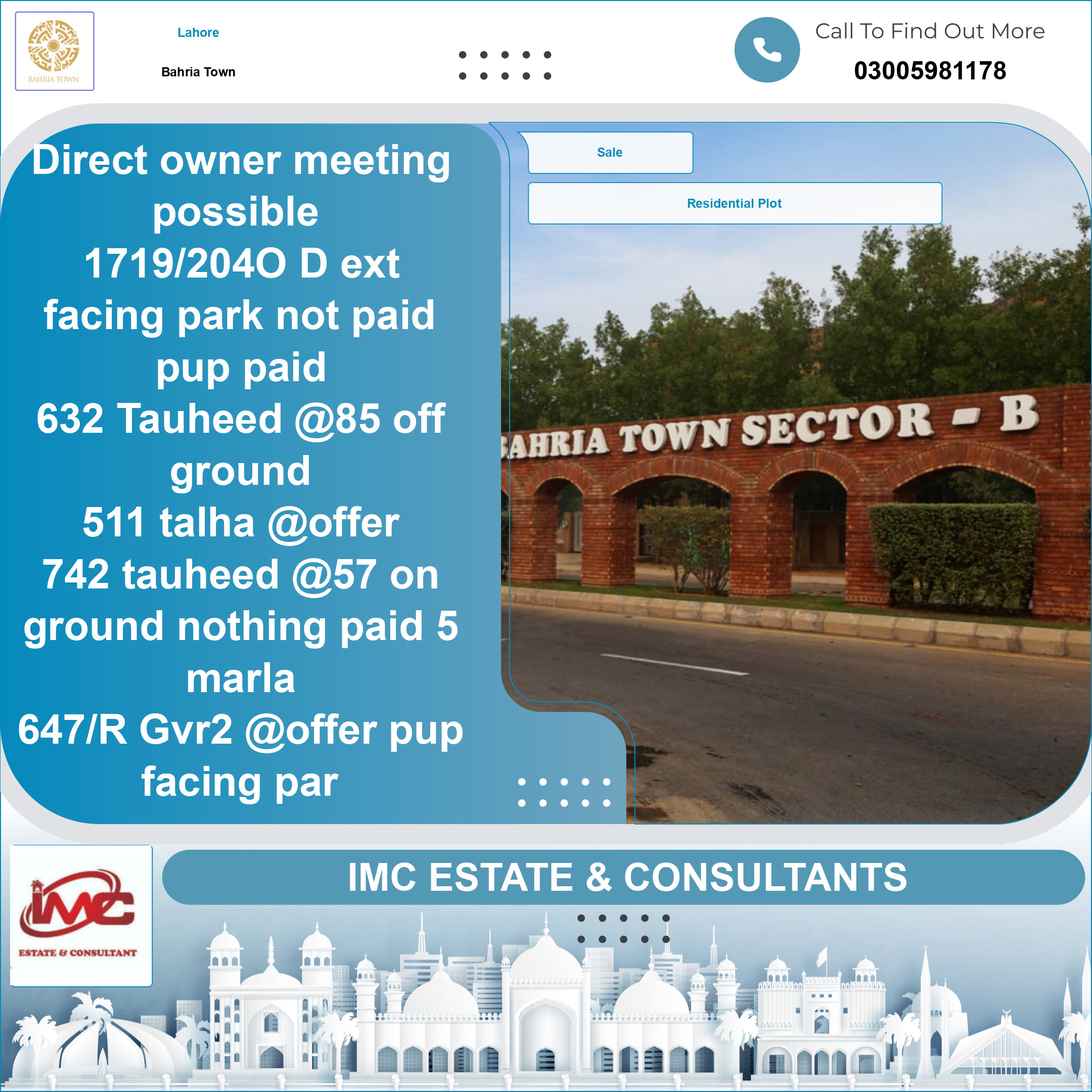 Residential Plot for Sale in Bahria Town, Lahore - (BP-362557)