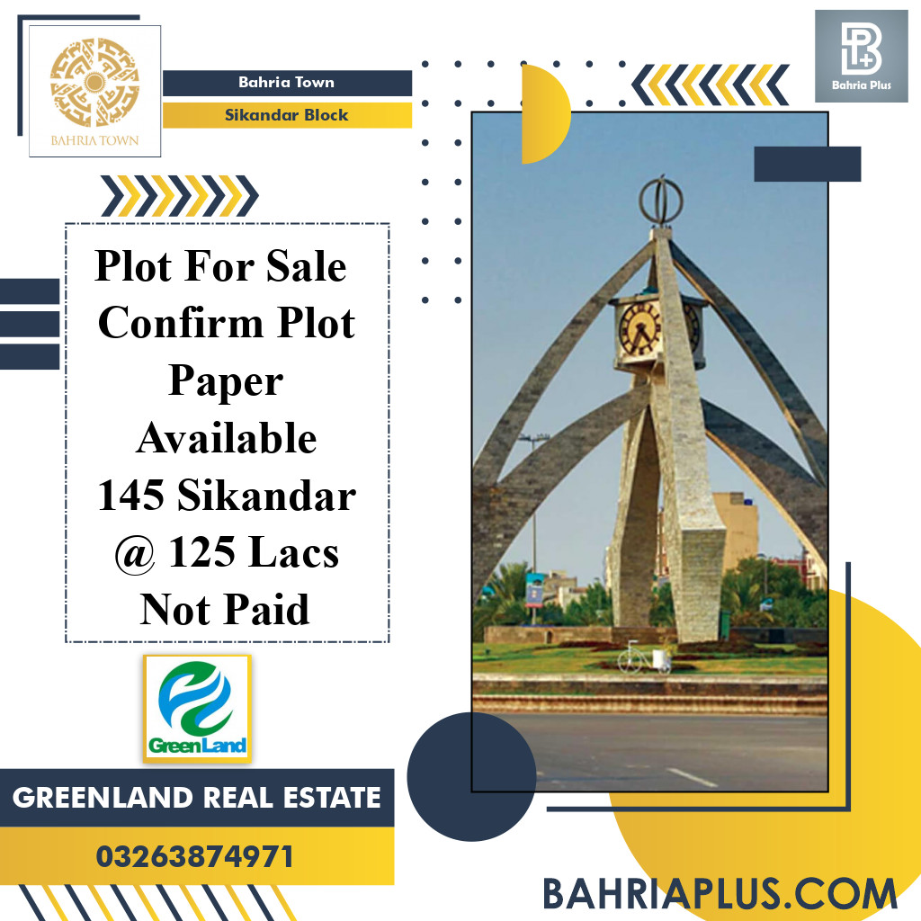 10 Marla Residential Plot for Sale in Sector F - Sikander Block -  Bahria Town, Lahore - (BP-362696)