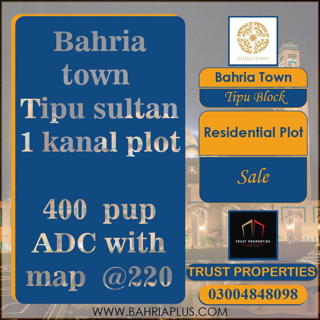 1 Kanal Residential Plot for Sale in Sector F - Tipu Sultan Block -  Bahria Town, Lahore - (BP-362731)