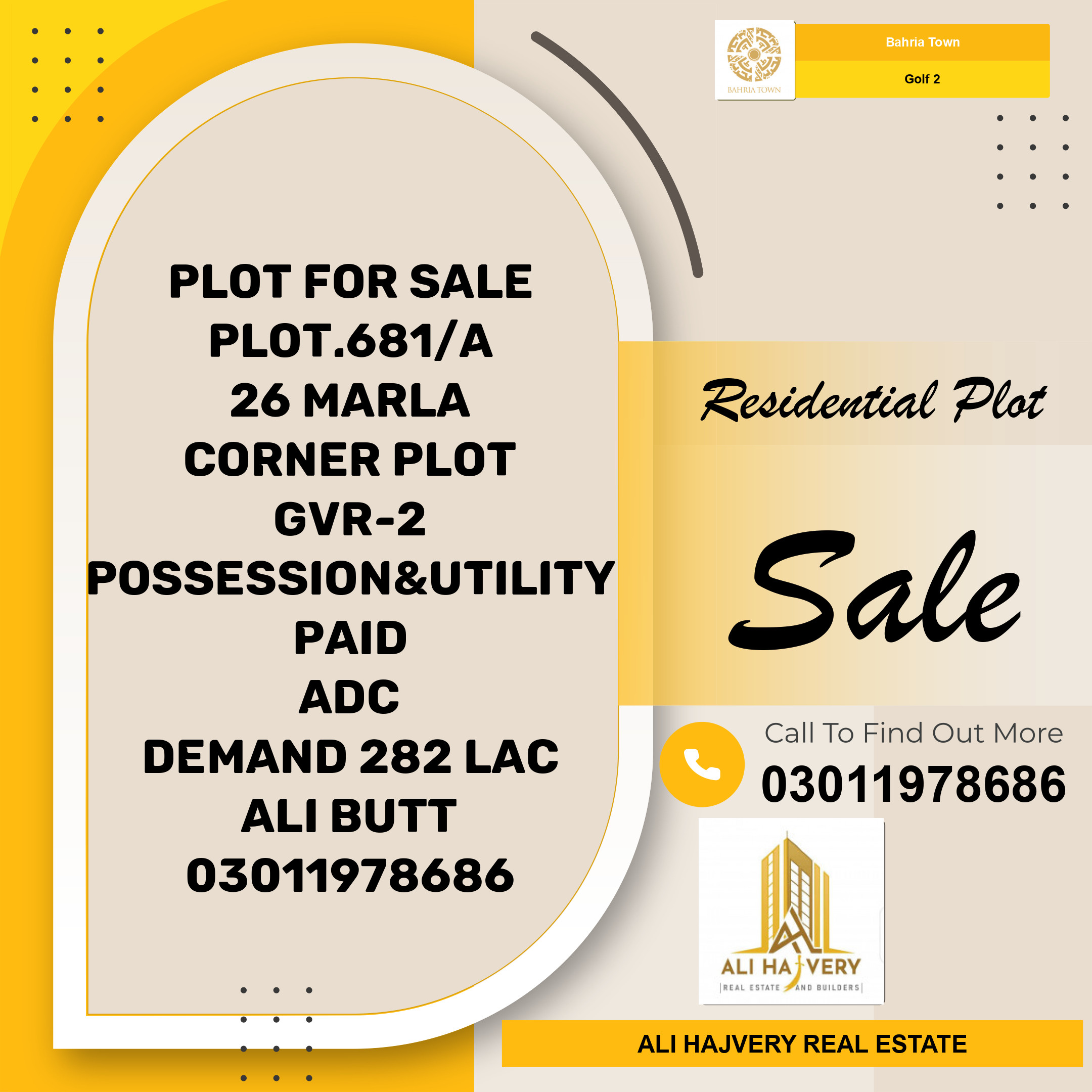 26 Marla Residential Plot for Sale in Golf Phase 2 -  Bahria Town, Lahore - (BP-362749)