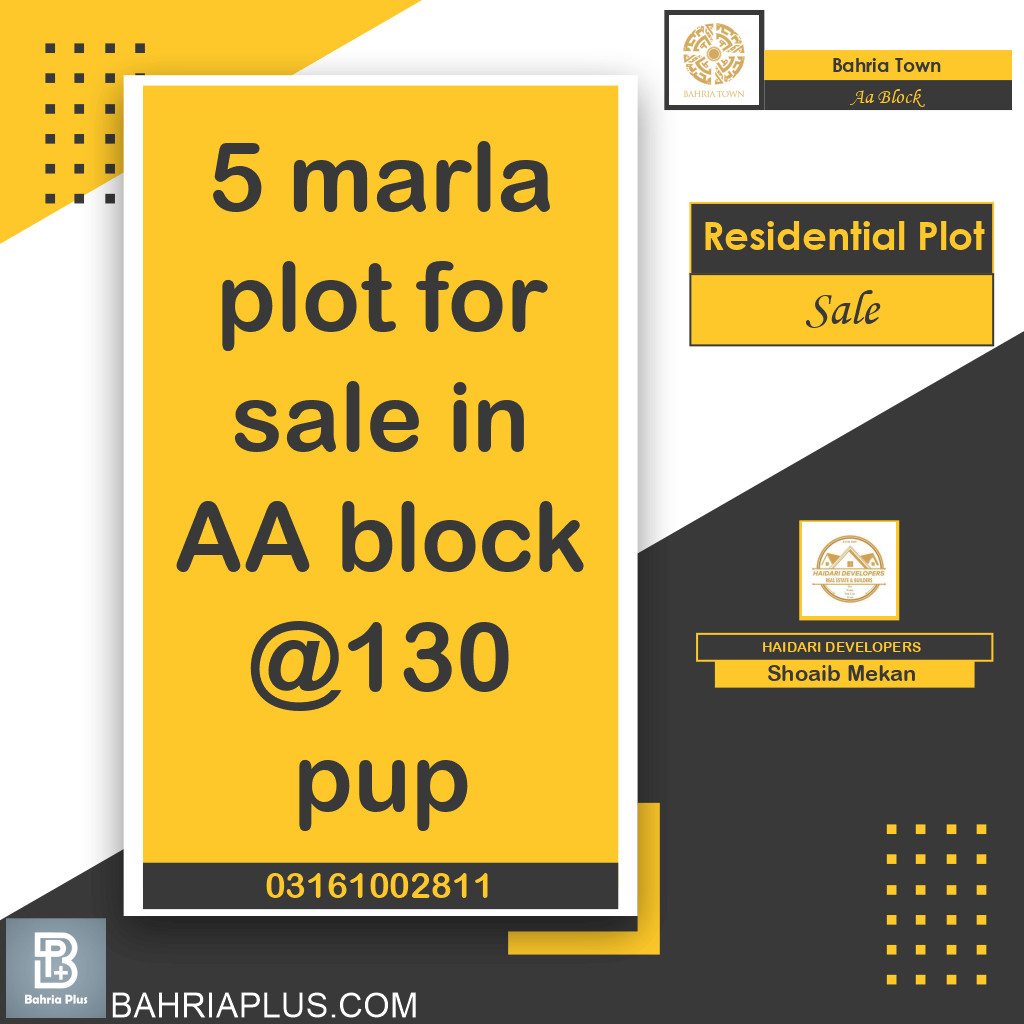 5 Marla Residential Plot for Sale in Sector D - AA Block -  Bahria Town, Lahore - (BP-362831)