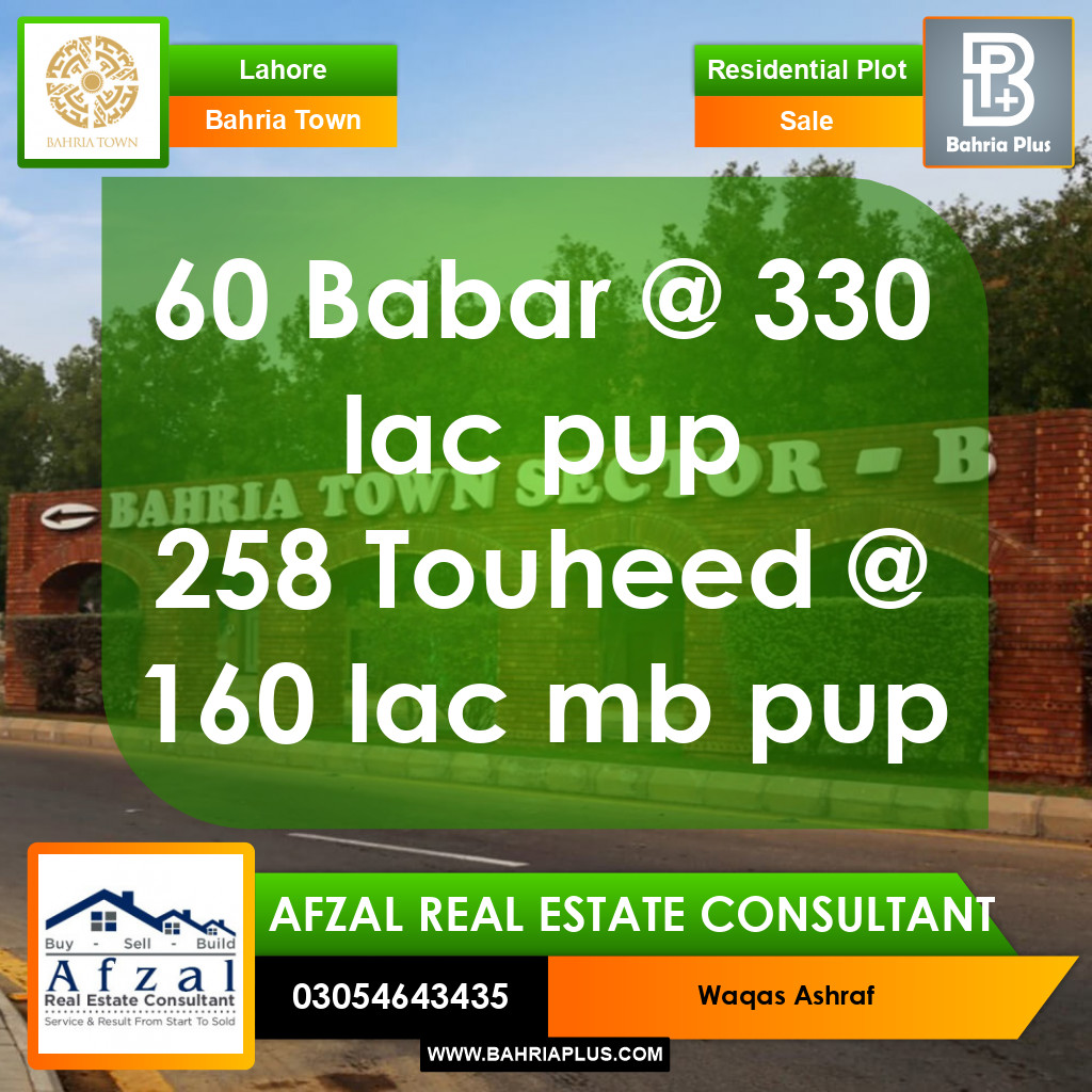 Residential Plot for Sale in Bahria Town, Lahore - (BP-363000)