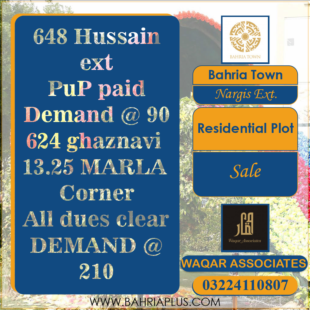 Residential Plot for Sale in Sector C - Nargis/Hussain Ext. -  Bahria Town, Lahore - (BP-363157)