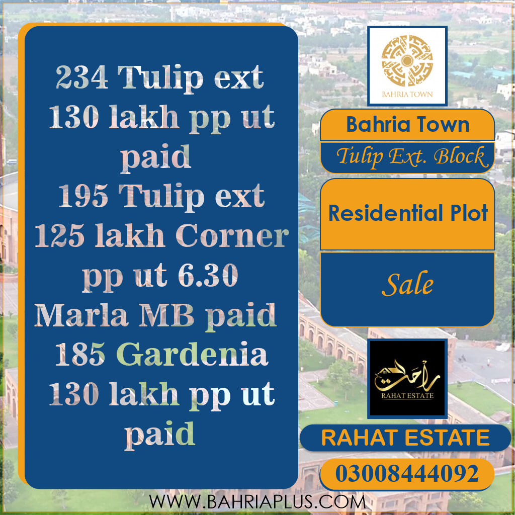5 Marla Residential Plot for Sale in Sector C - Tulip Ext. Block -  Bahria Town, Lahore - (BP-363208)