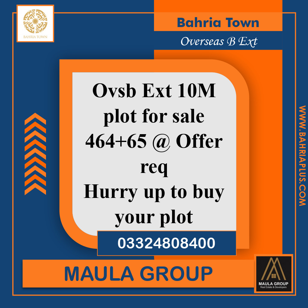10 Marla Residential Plot for Sale in Overseas B Ext -  Bahria Town, Lahore - (BP-363358)
