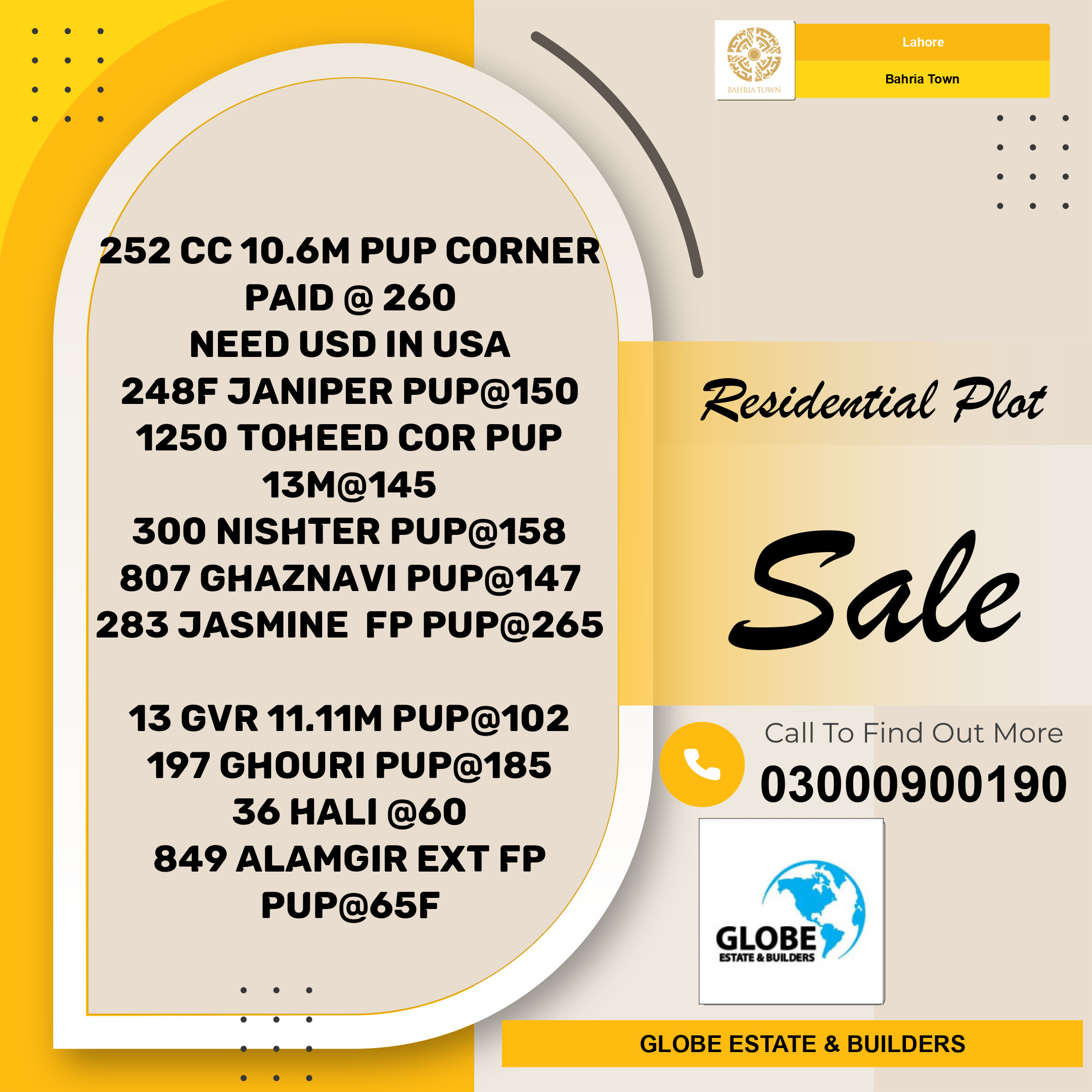 Residential Plot for Sale in Bahria Town, Lahore - (BP-363395)