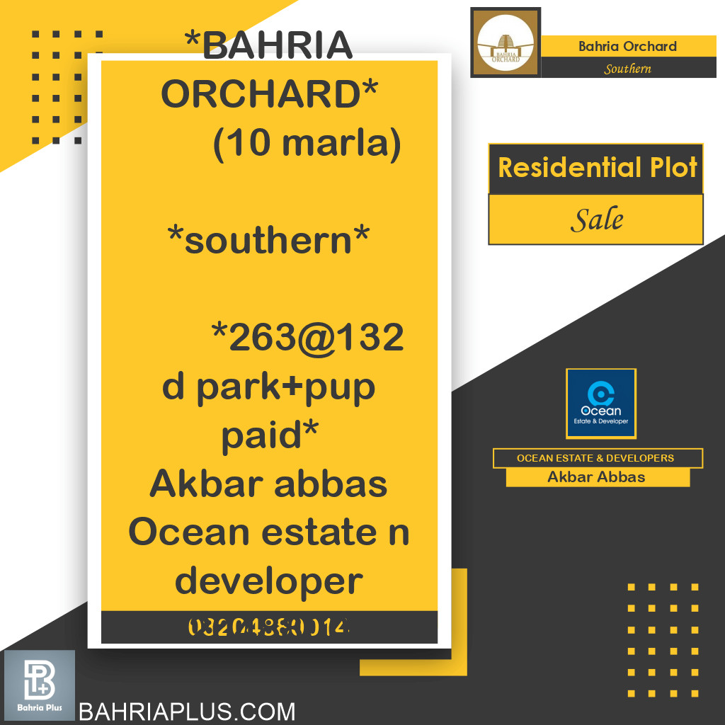 10 Marla Residential Plot for Sale in Phase 1 - Southern District -  Bahria Orchard, Lahore - (BP-363460)