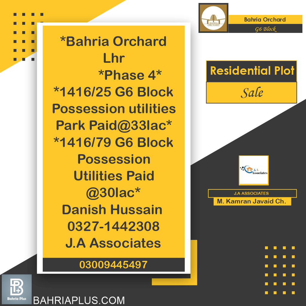 5 Marla Residential Plot for Sale in Phase 4 - G6 Block -  Bahria Orchard, Lahore - (BP-363467)