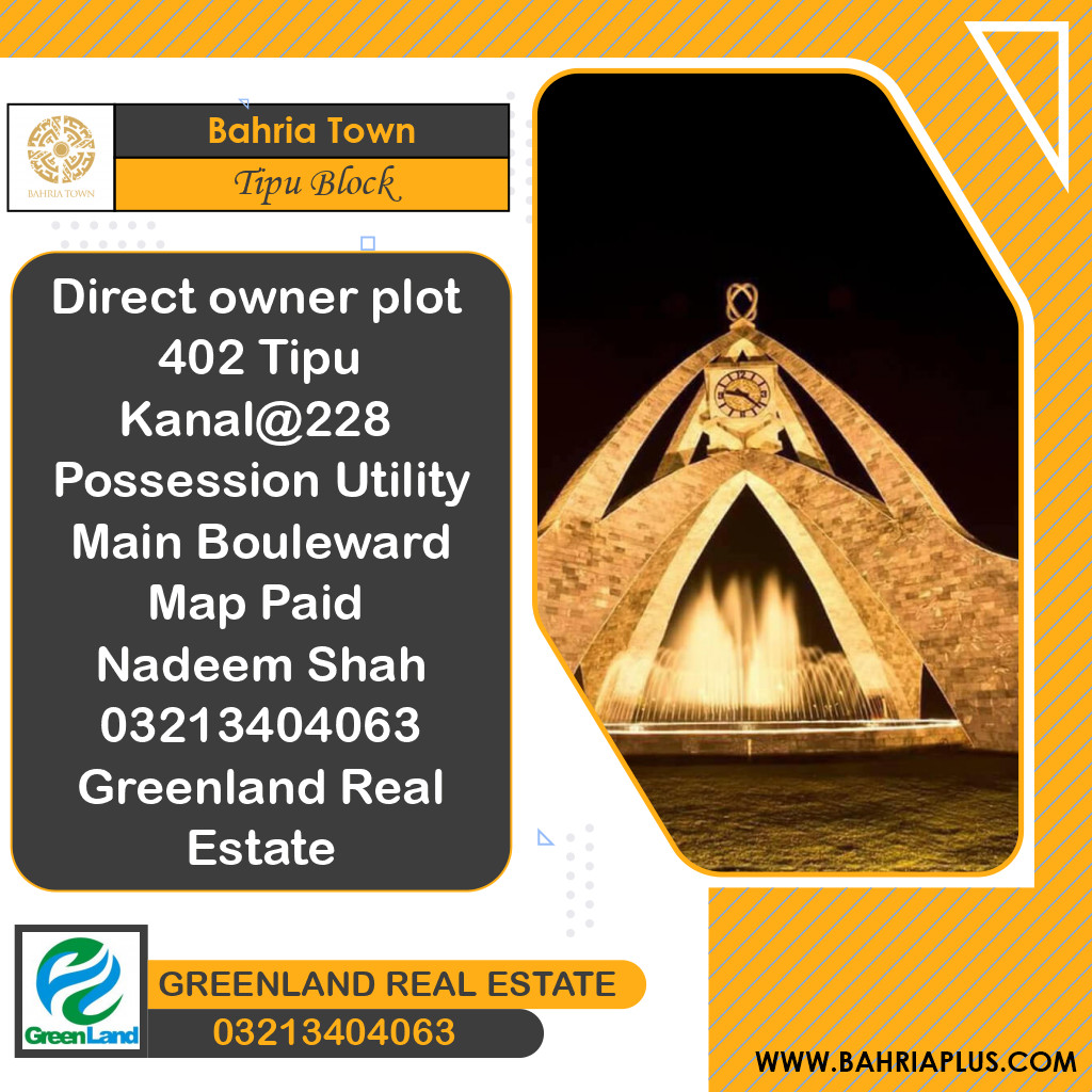 1 Kanal Residential Plot for Sale in Sector F - Tipu Sultan Block -  Bahria Town, Lahore - (BP-363524)