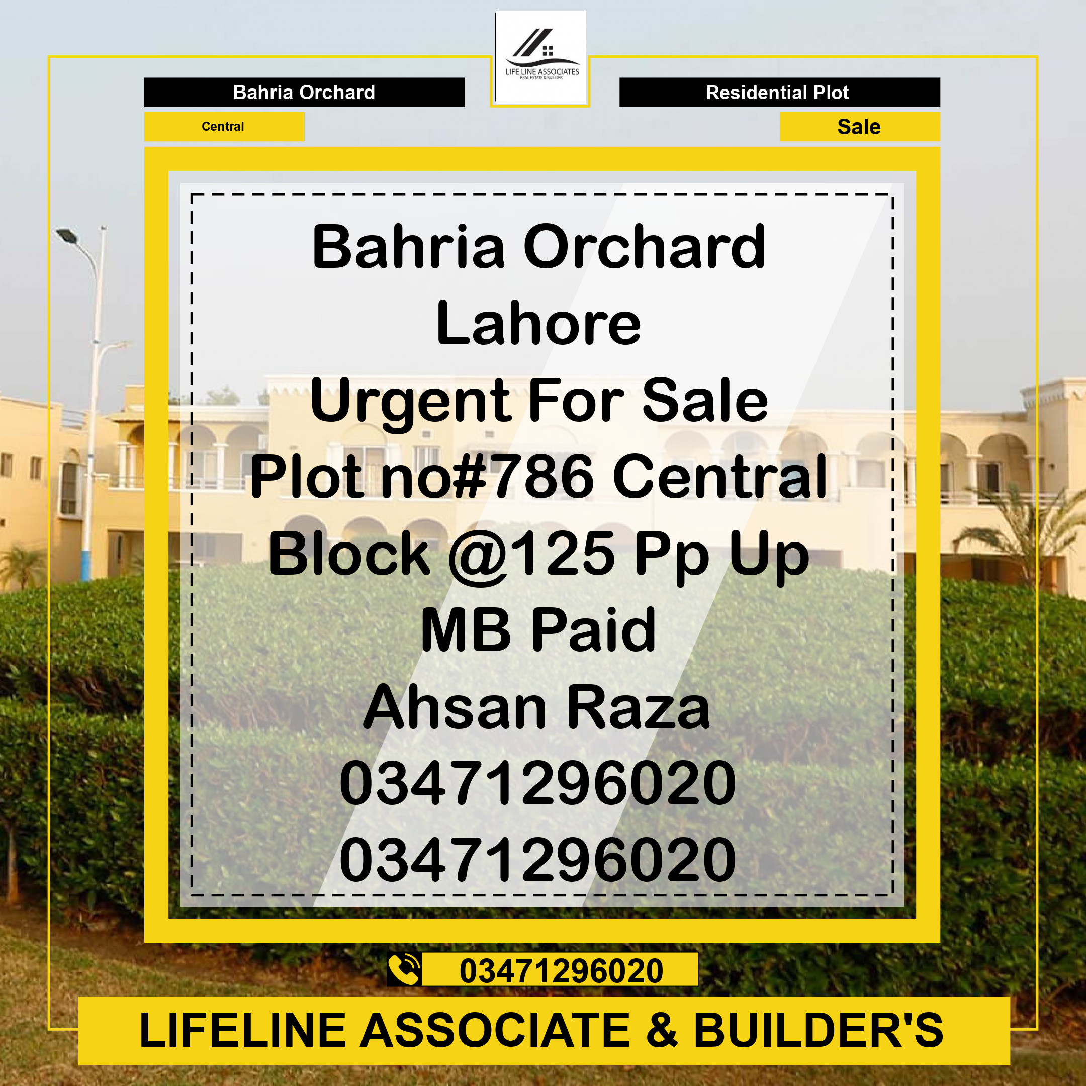 10 Marla Residential Plot for Sale in Phase 1 - Central District -  Bahria Orchard, Lahore - (BP-363531)