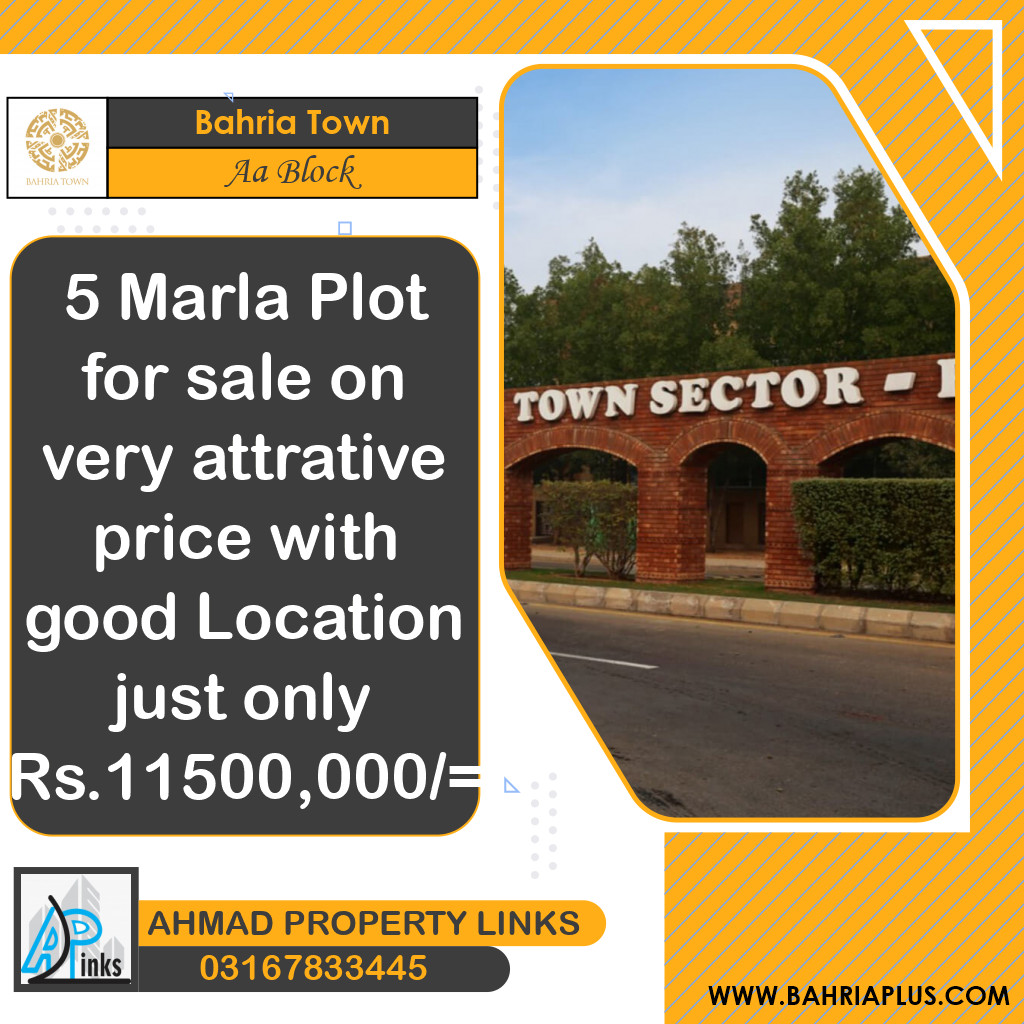 5 Marla Residential Plot for Sale in Sector D - AA Block -  Bahria Town, Lahore - (BP-363622)