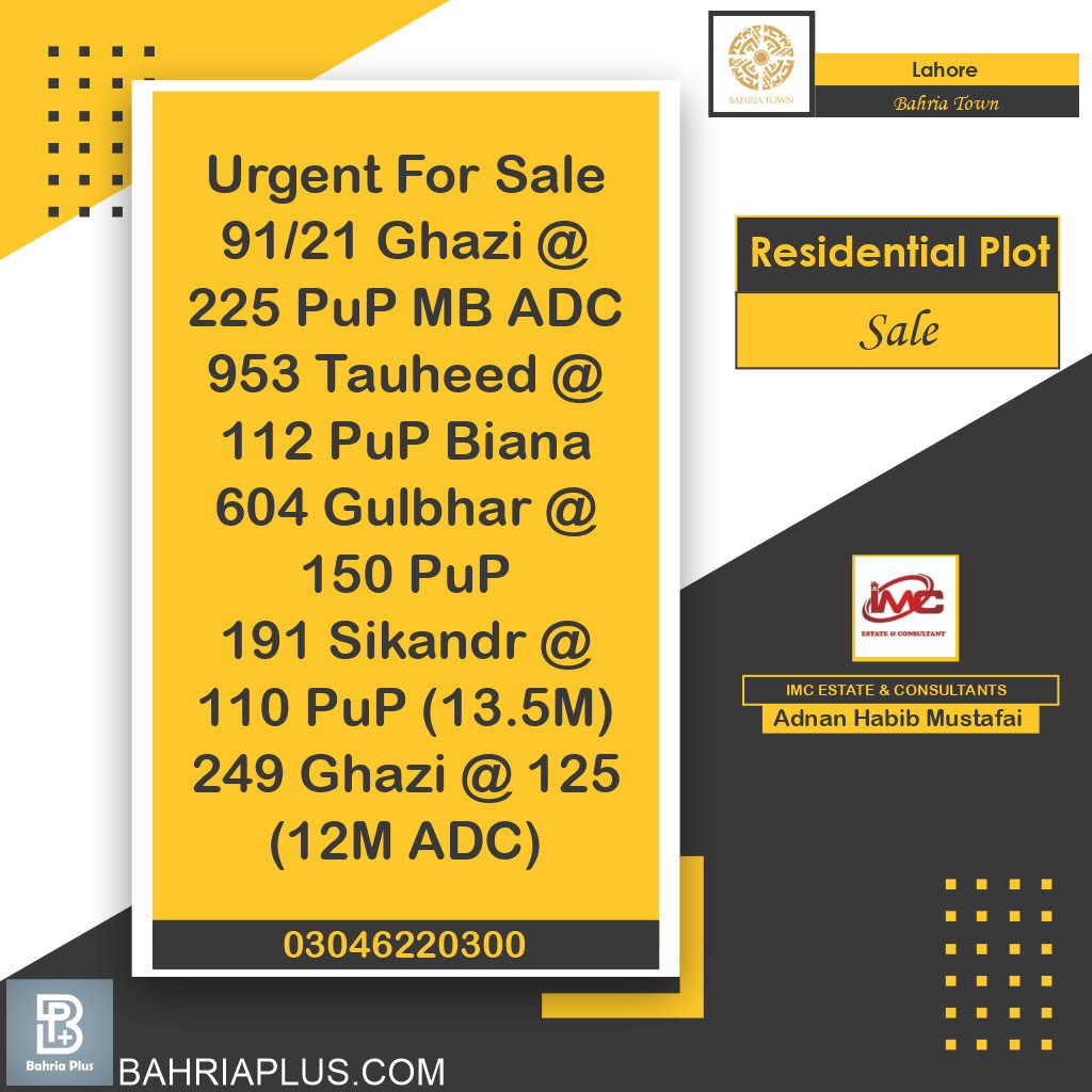 Residential Plot for Sale in Bahria Town, Lahore - (BP-363646)
