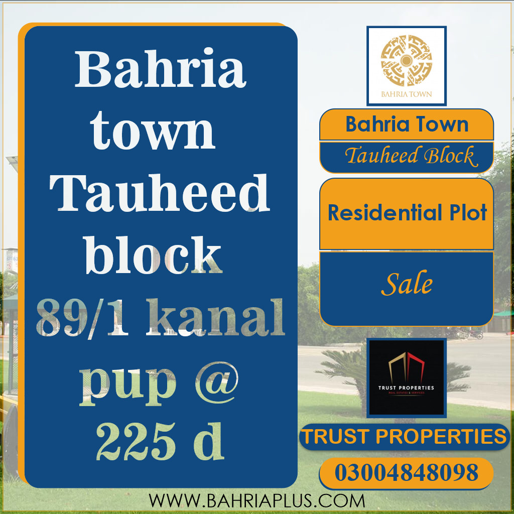 1 Kanal Residential Plot for Sale in Sector F - Tauheed Block -  Bahria Town, Lahore - (BP-363858)