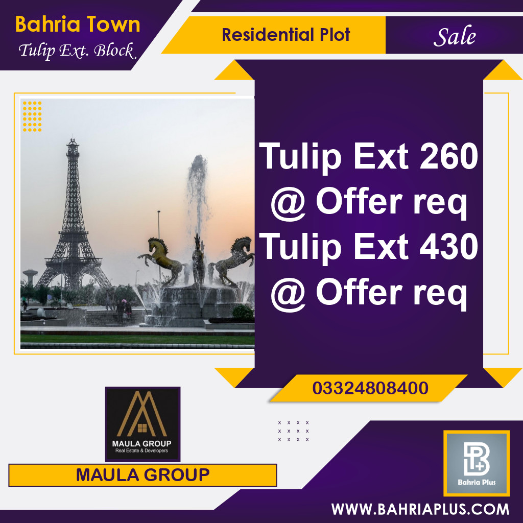10 Marla Residential Plot for Sale in Sector C - Tulip Ext. Block -  Bahria Town, Lahore - (BP-363930)