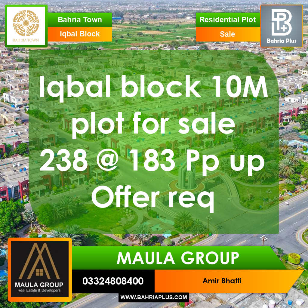 10 Marla Residential Plot for Sale in Sector E - Iqbal Block -  Bahria Town, Lahore - (BP-364143)