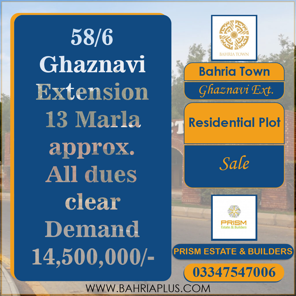 13 Marla Residential Plot for Sale in Sector F - Ghaznavi Ext. Block -  Bahria Town, Lahore - (BP-364265)