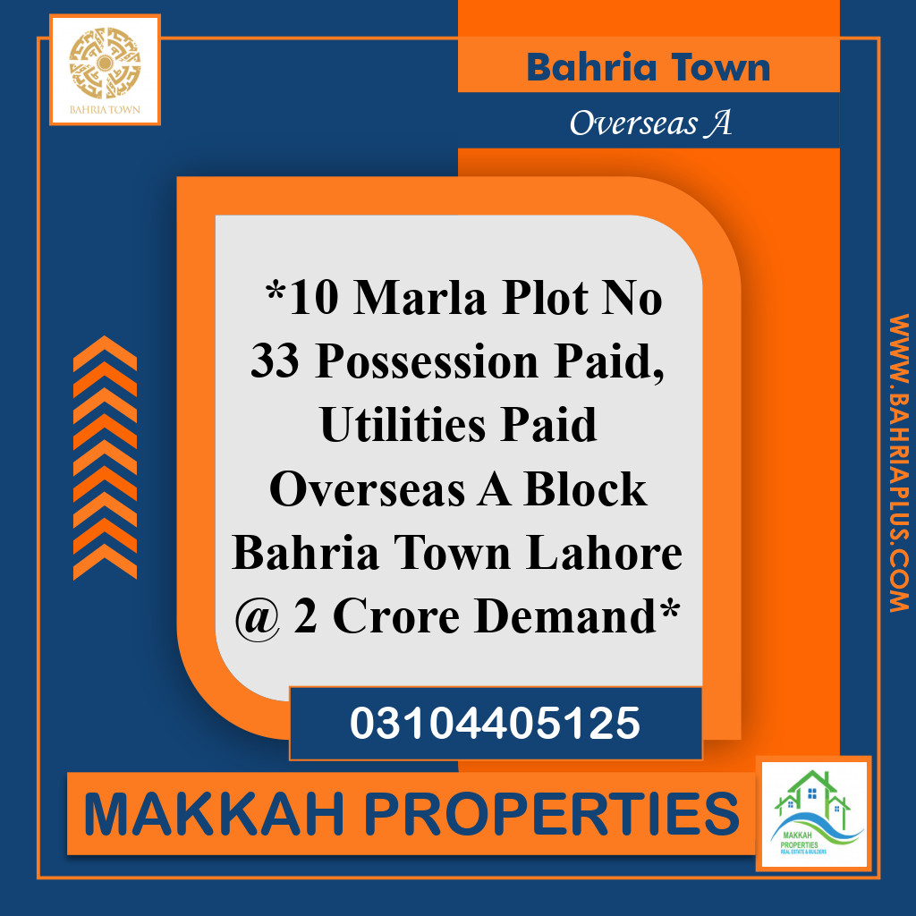 10 Marla Residential Plot for Sale in Overseas A -  Bahria Town, Lahore - (BP-364596)