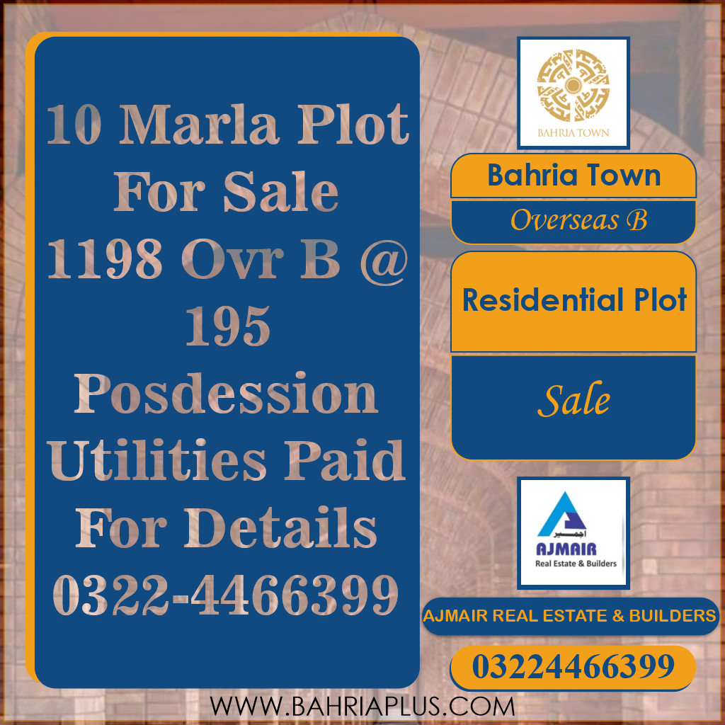 10 Marla Residential Plot for Sale in Overseas B -  Bahria Town, Lahore - (BP-364727)