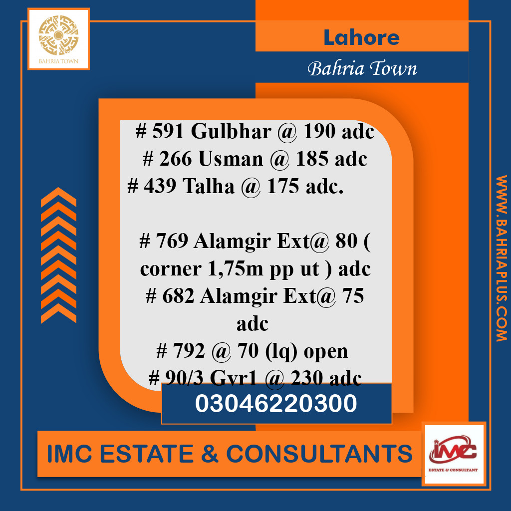 Residential Plot for Sale in Bahria Town, Lahore - (BP-364799)