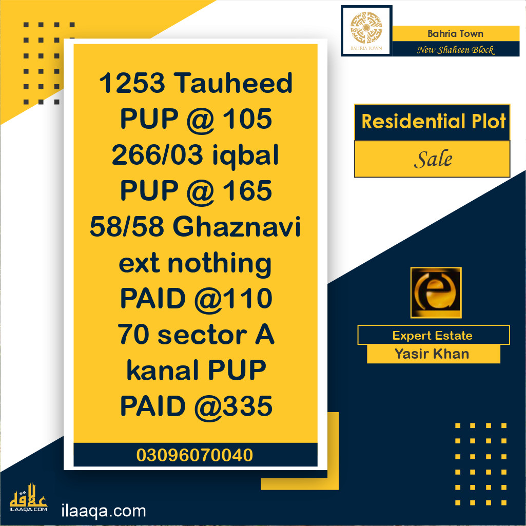 13 Marla Residential Plot for Sale in Sector B - New Shaheen Block -  Bahria Town, Lahore - (BP-364829)