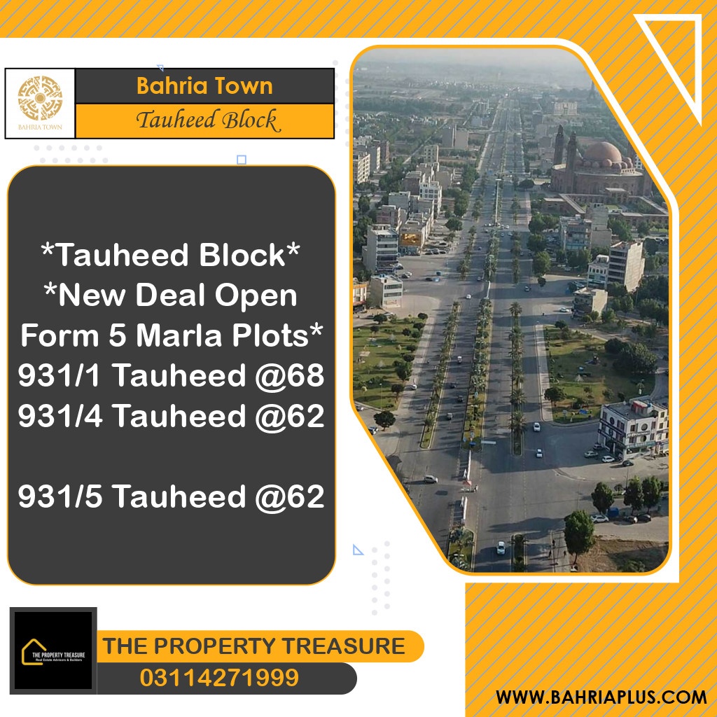 5 Marla Residential Plot for Sale in Sector F - Tauheed Block -  Bahria Town, Lahore - (BP-365000)