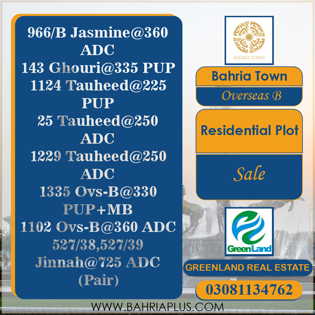 1 Kanal Residential Plot for Sale in Overseas B -  Bahria Town, Lahore - (BP-365048)
