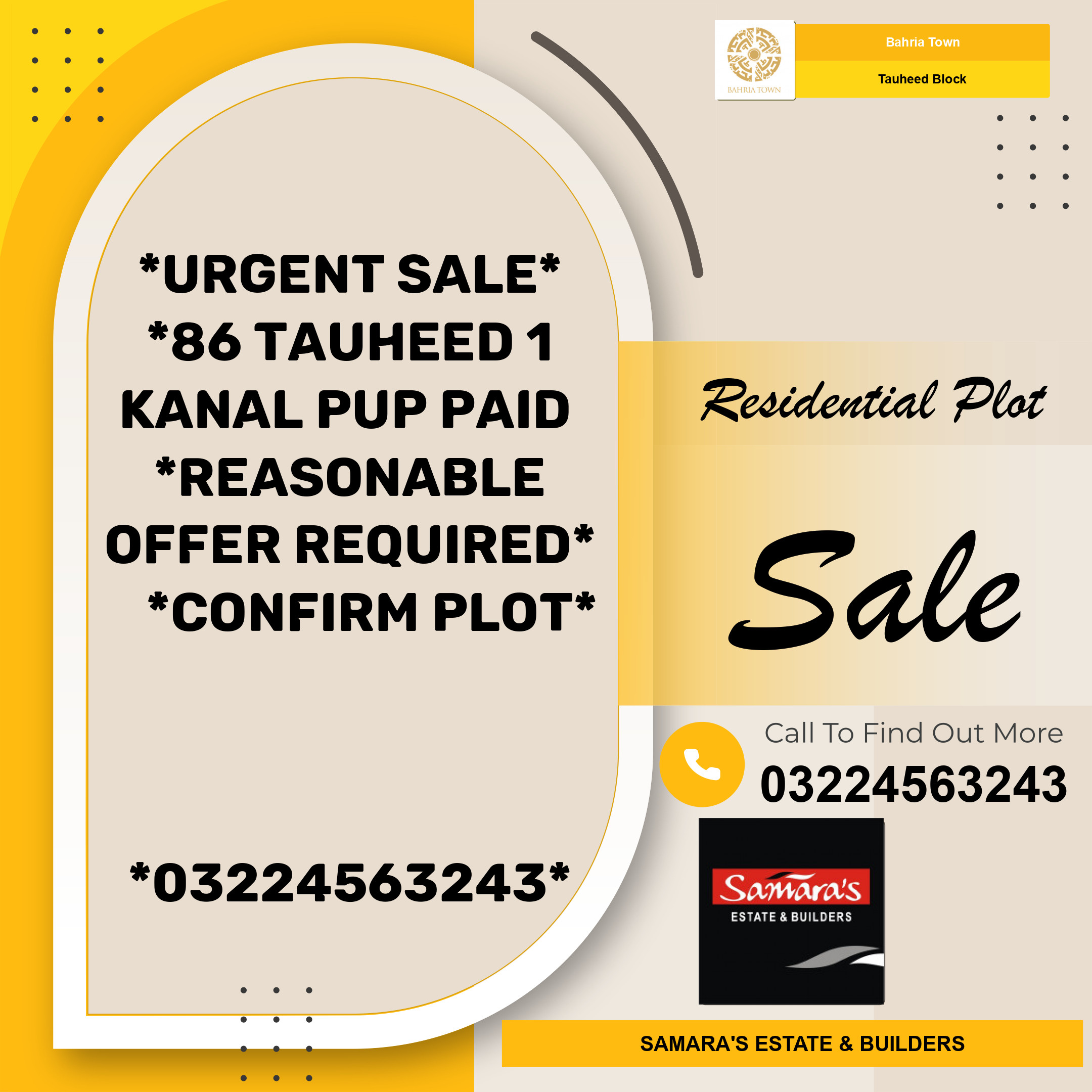 1 Kanal Residential Plot for Sale in Sector F - Tauheed Block -  Bahria Town, Lahore - (BP-365149)