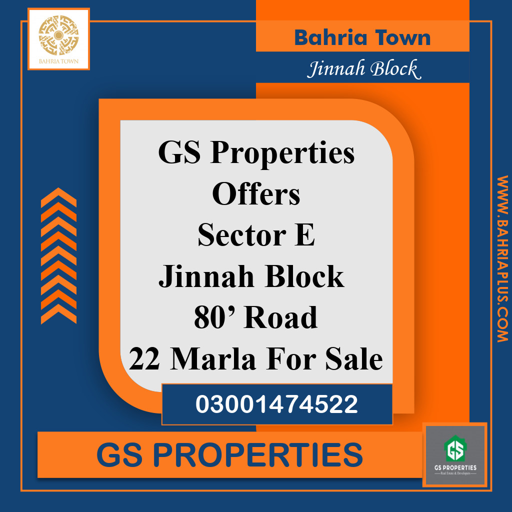 22 Marla Residential Plot for Sale in Sector E - Jinnah Block -  Bahria Town, Lahore - (BP-365688)