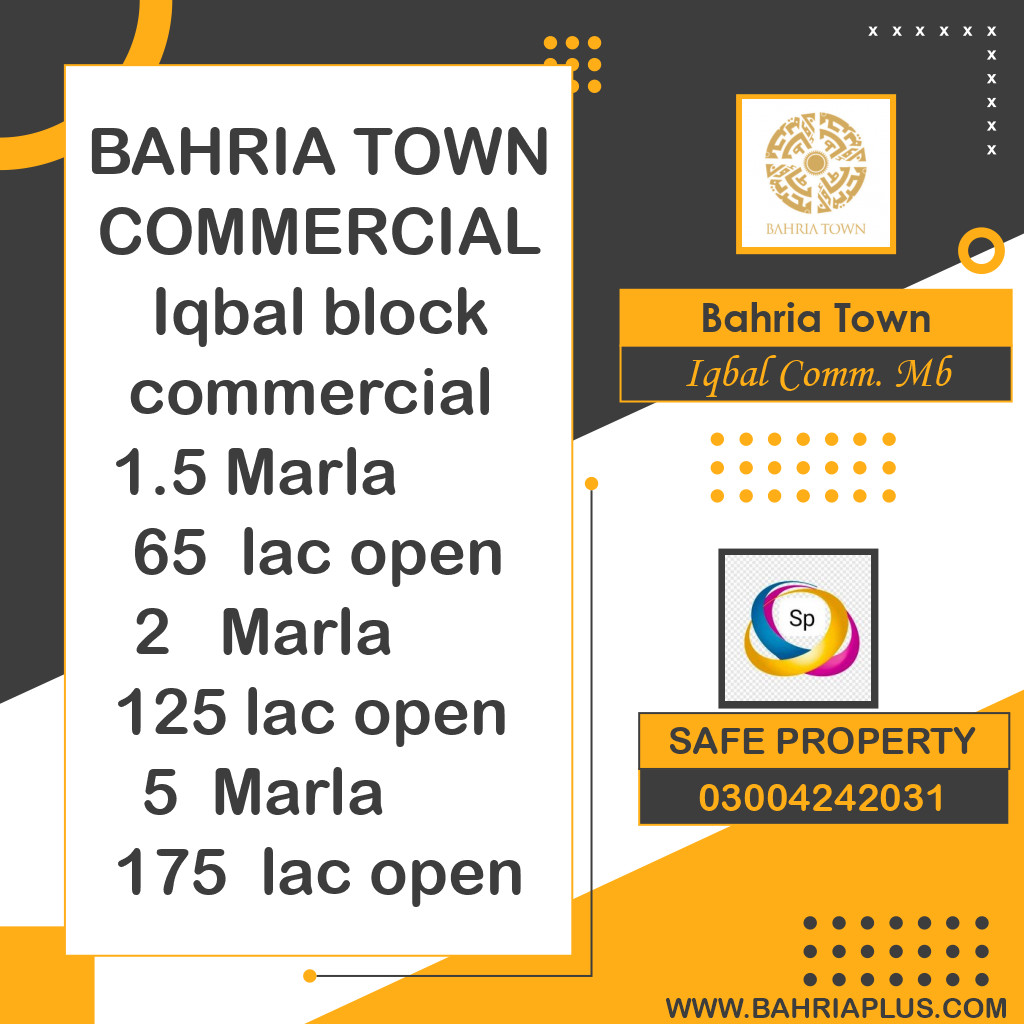 1.5 Marla Residential Plot for Sale in Sector E - Iqbal Commercial MB -  Bahria Town, Lahore - (BP-365959)