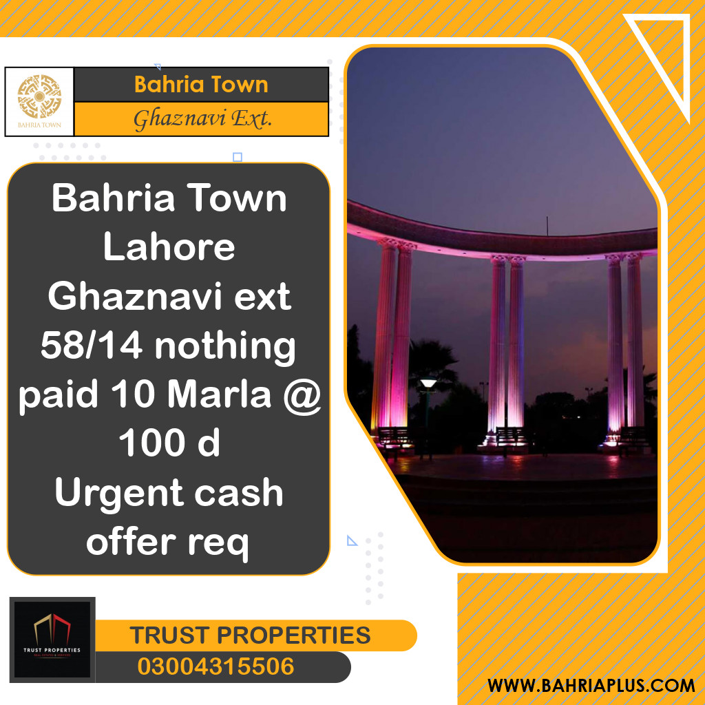 10 Marla Residential Plot for Sale in Sector F - Ghaznavi Ext. Block -  Bahria Town, Lahore - (BP-366325)